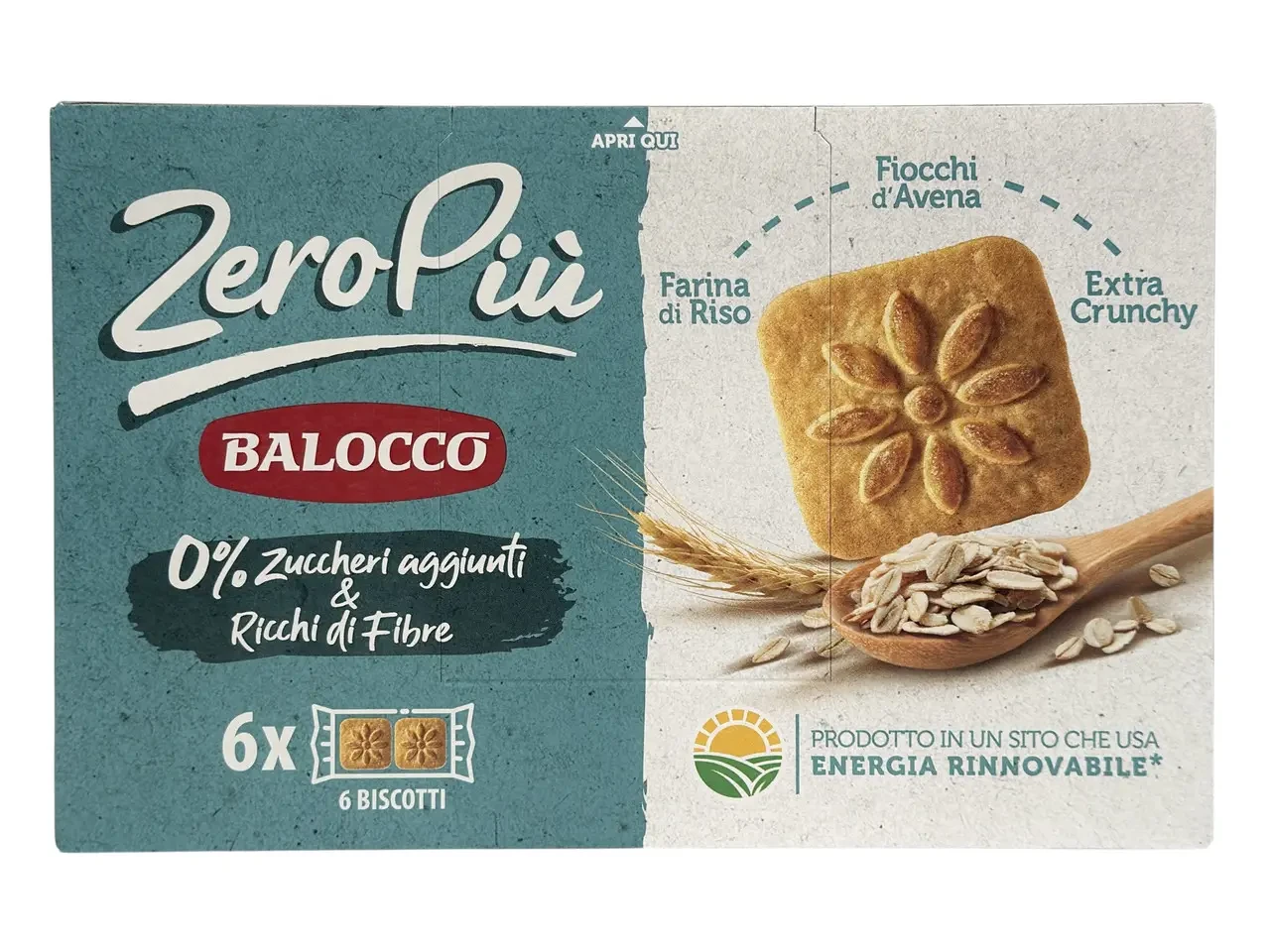 Пісочне печиво з вівсяними пластівцями БЕЗ ЦУКРУ Balocco Zero Piu Fiocchi d'Avena (6*38,3г) 230г Італія