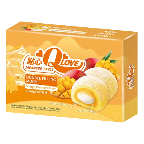 Моті (японське тістечко) зі смаком манго Qlove Japanese Style Double Filling Mochi Mango Creamy  180г Тайвань