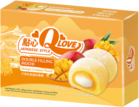 Моті (японське тістечко) зі смаком манго Qlove Japanese Style Double Filling Mochi Mango Creamy  180г Тайвань