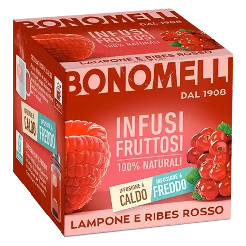 Натуральний чай малина з червоною смородиною Bonomelli Infusi Fruttosi Lampone e Ribes Rosso (12×2г) 24г Італія
