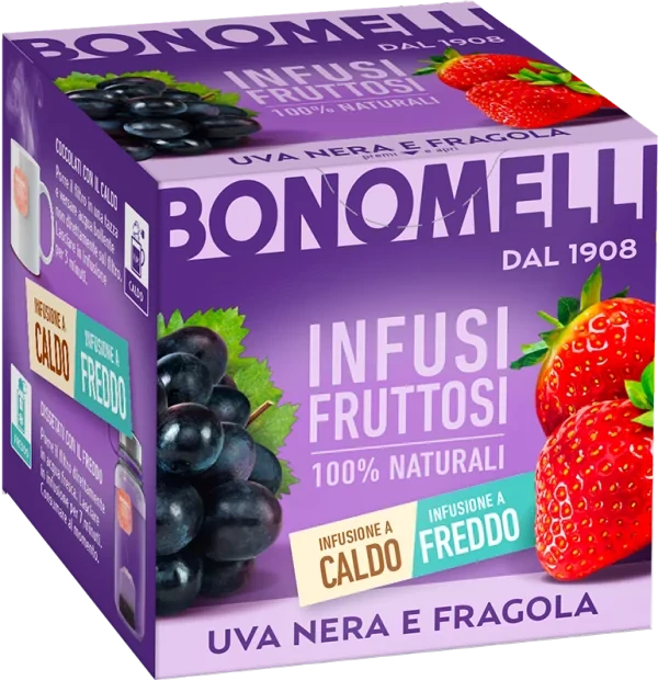 Натуральний чай Чорна смородина з полуницею Bonomelli Infusi Fruttosi Uva Nera e Fragola (12x2г) 24г Італія