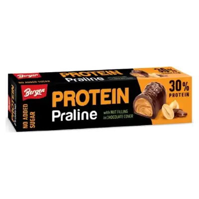 Протеїновий десерт без цукру в шоколаді Bergen Protein Praline with Nut Filling in Chocolate Cover ​​​​​​​ 50г Польща