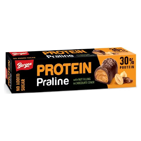 Протеїновий десерт без цукру в шоколаді Bergen Protein Praline with Nut Filling in Chocolate Cover ​​​​​​​ 50г Польща