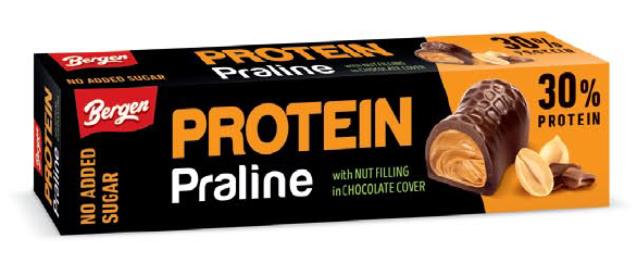Протеїновий десерт без цукру в шоколаді Bergen Protein Praline with Nut Filling in Chocolate Cover ​​​​​​​ 50г Польща
