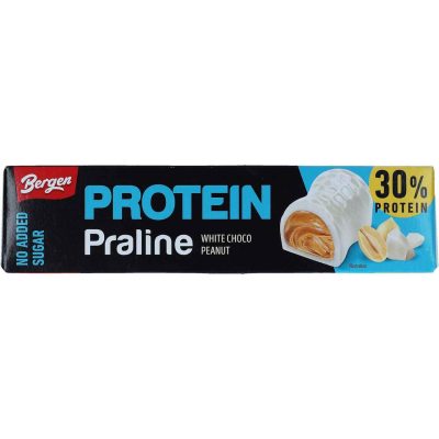 Протеїновий десерт БЕЗ ЦУКРУ в білому шоколаді Bergen Protein Praline Whit Choco Penanut 50г Польща