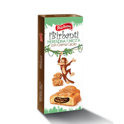 Бісквітне тістечко з шоколадним кремом Piu Buono  Buono Ibirbanti merendina con crema al cacao (4x30г)120г Італія
