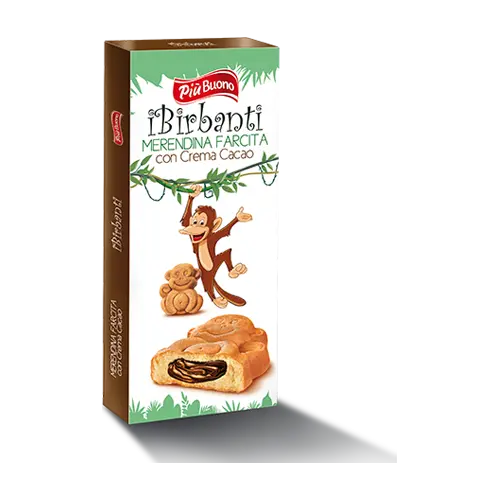 Бісквітне тістечко з шоколадним кремом Piu Buono  Buono Ibirbanti merendina con crema al cacao (4×30г)120г Італія