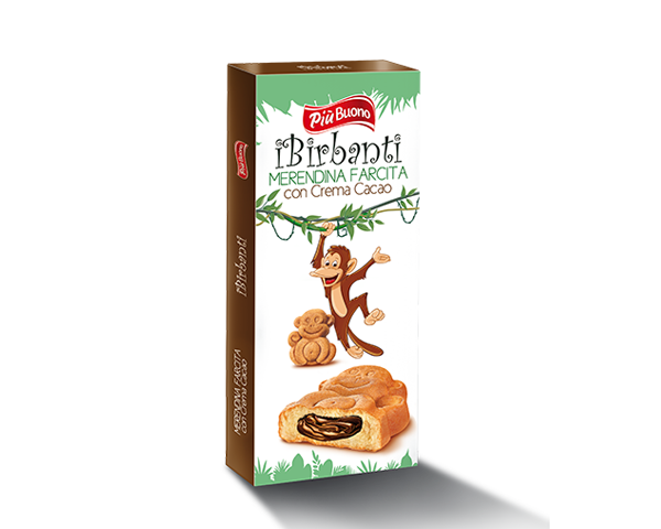 Бісквітне тістечко з шоколадним кремом Piu Buono  Buono Ibirbanti merendina con crema al cacao (4x30г)120г Італія