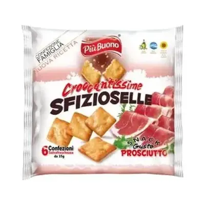 Крекер зі смаком прошутто Piu Buono Sfizioselle Croccantissime Gusto Prosciutto (6x30г) 180г Італія