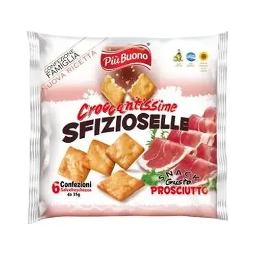 Крекер зі смаком прошутто Piu Buono Sfizioselle Croccantissime Gusto Prosciutto (6×30г) 180г Італія
