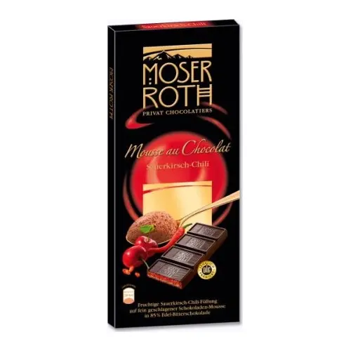 Шоколад чорний Moser Roth Sauerkirisch-Chili 85% какао вишня+перець чилі 187,5 г