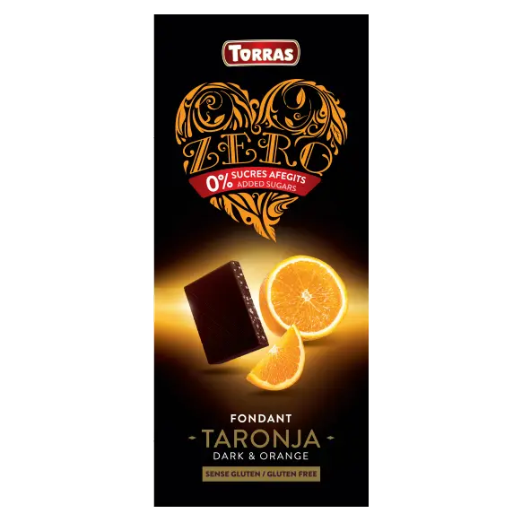 Чорний шоколад без цукру та глютену Torras ZERO NEGRA TARONJA з апельсином Іспанія 125 г