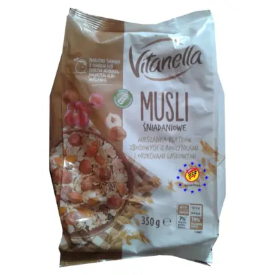 Мюслі Vitanella Sniadaniowe з родзинками та фундуком Польща 350г