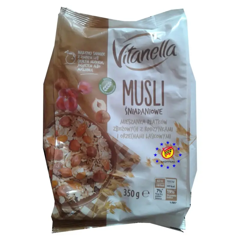 Мюслі Vitanella Sniadaniowe з родзинками та фундуком Польща 350г