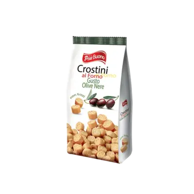 Кростіні із ароматом чорних оливок Piu Buono Crostini Gusto Olive Nere 150г Італія