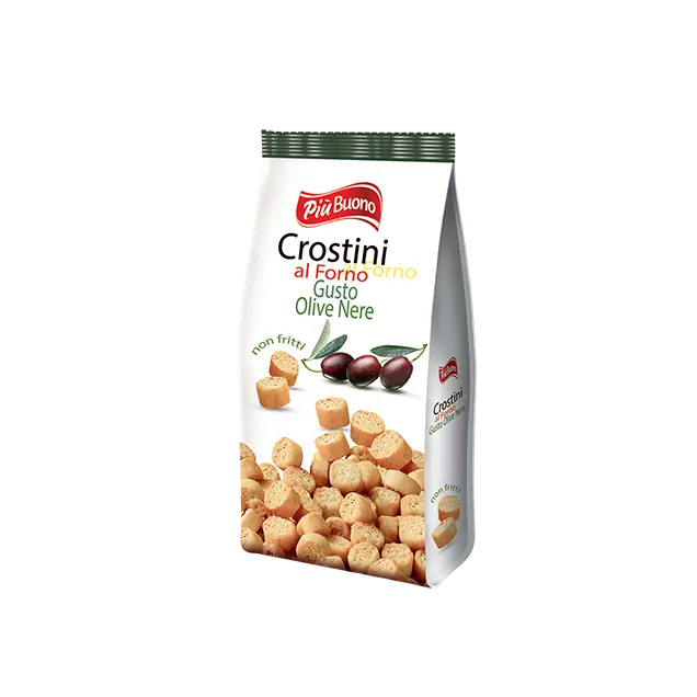 Кростіні із ароматом чорних оливок Piu Buono Crostini Gusto Olive Nere 150г Італія