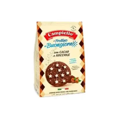 Печиво шоколадне з фундуком та цукровими зірками Campiello il Frollino del Buongiorno con cacao e nocciole 350г Італія