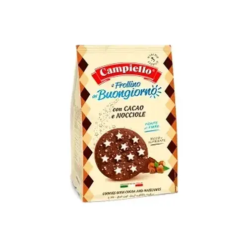 Печиво шоколадне з фундуком та цукровими зірками Campiello il Frollino del Buongiorno con cacao e nocciole 350г Італія