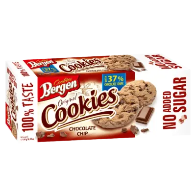 Вівсяне печиво з шоколадною крихтою БЕЗ ЦУКРУ Bergen original Cookies Chocolate Chip 130г Польща