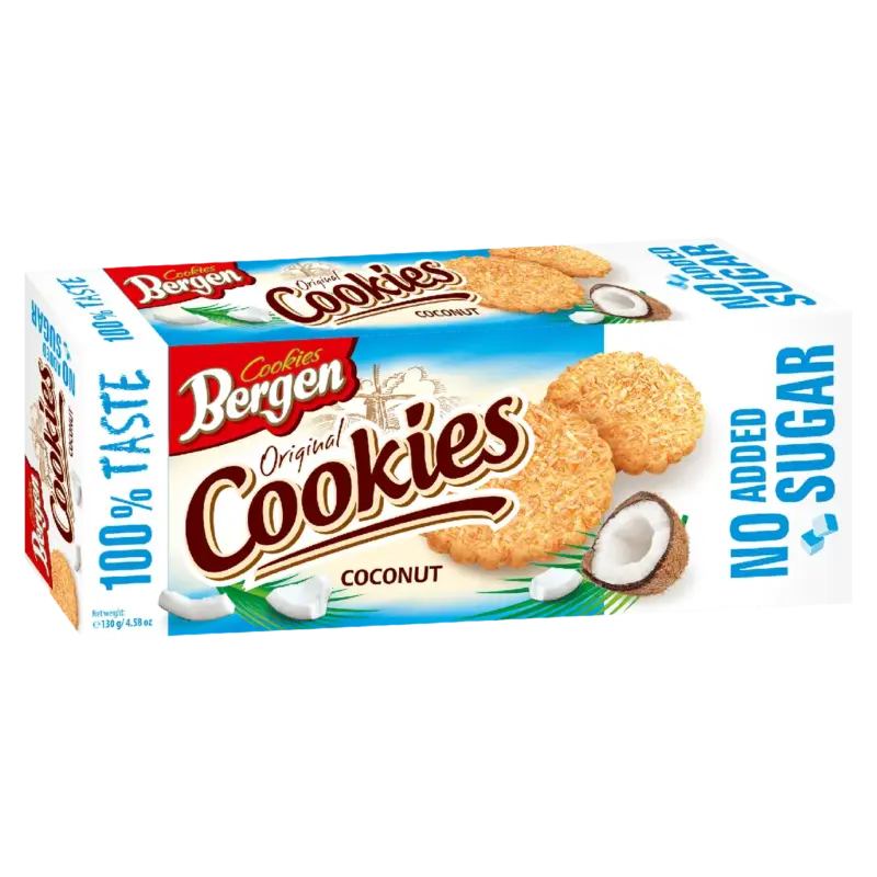 Печиво кокосове БЕЗ ЦУКРУ Bergen Original Cookies Coconut 130г Польща