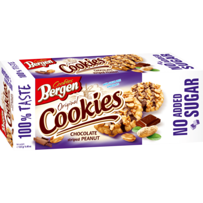 Печиво з арахісом та шоколадом БЕЗ ЦУКРУ Bergen Original Cookies Chocolate striped Peanut 125г Польща