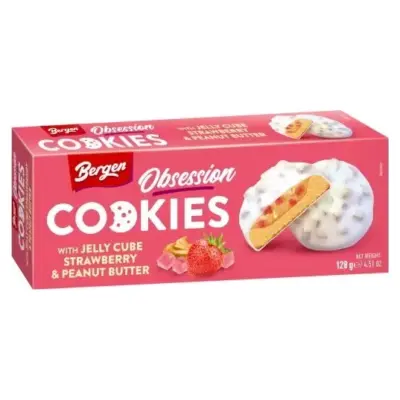 Печиво в глазурі з полуничним желе та арахісовим кремом Bergen Obsession Cookies strawberry&peanut butter 128г Польща
