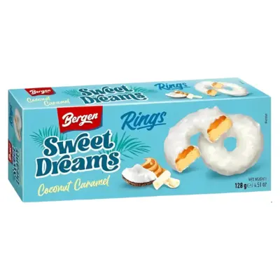 Печиво в шоколаді з кокосом та карамеллю Bergen Sweet Dreams Rings Coconut Caramel  128г Польща
