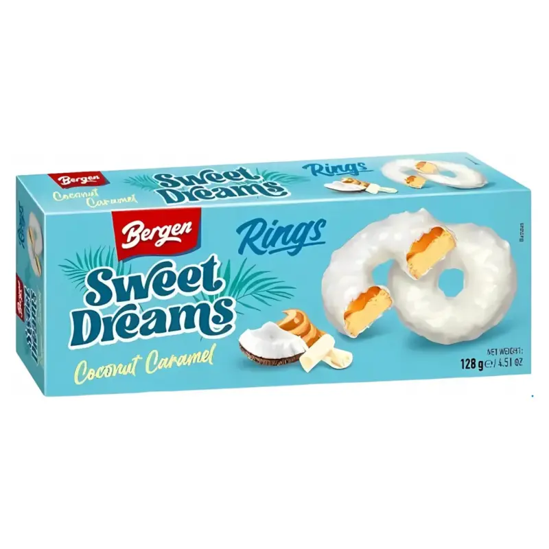 Печиво в шоколаді з кокосом та карамеллю Bergen Sweet Dreams Rings Coconut Caramel  128г Польща