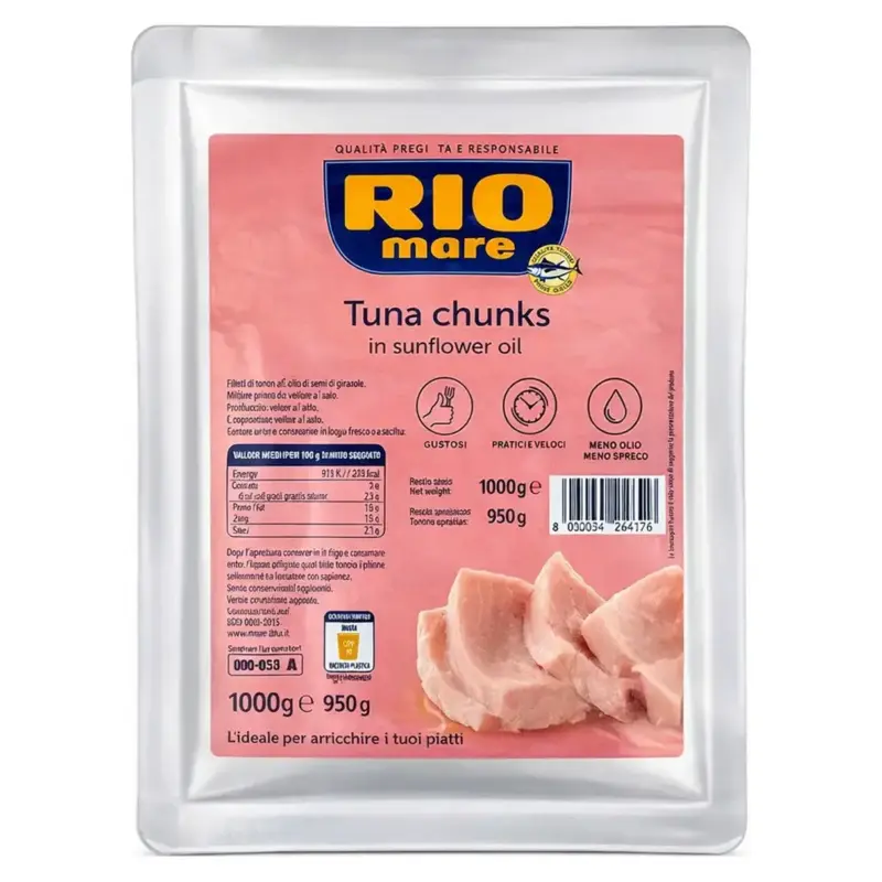 Тунець шматочками у соняшниковій олії RIO mare Tuna Chunks in sunflower oil 1000г/950г Італія