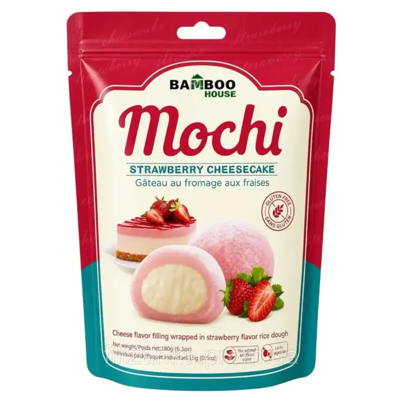 Моті (рисовий десерт) Полуничний Чізкейк БЕЗ ГЛЮТЕНУ Bamboo House Mochi Strawberry Cheesecake 180г Тайвань