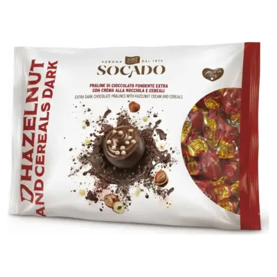 Цукерки у темному шоколаді Я Люблю Фундук та Злаки Socado I lave Hazelnut and cereals DARK 1кг Італія